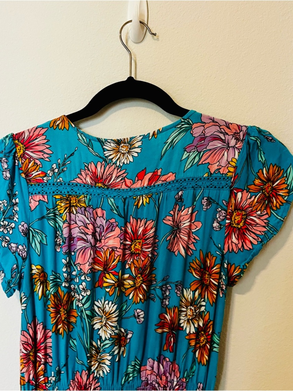 Jaase Carmen Janis Beautiful Pink Teal Floral Maxi Dress Embroidered Cap Slvs Sm - Picture 5 of 13
